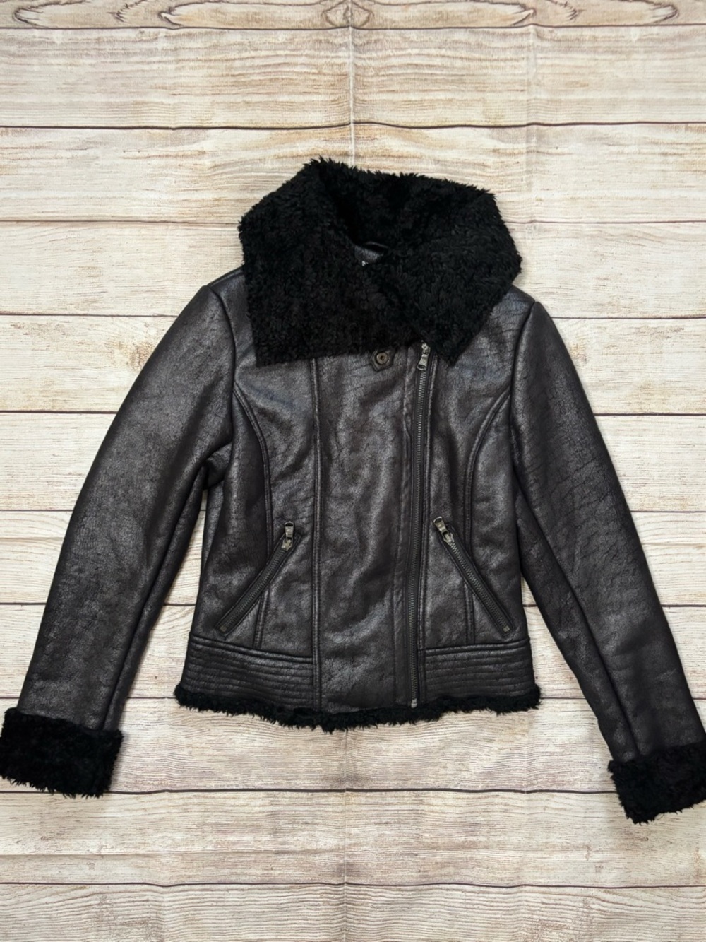 Kenneth Cole New York Black Faux Shearling Moto Jacket